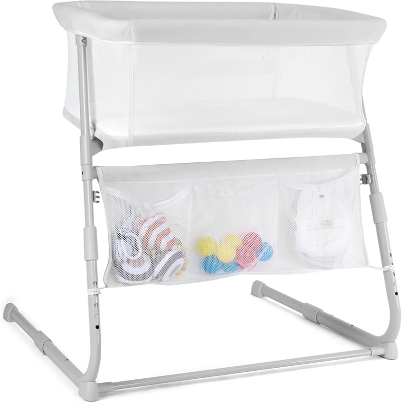 Cowiewie Bassinet Bedside Sleeper with 5-Position Height Adjustment & 