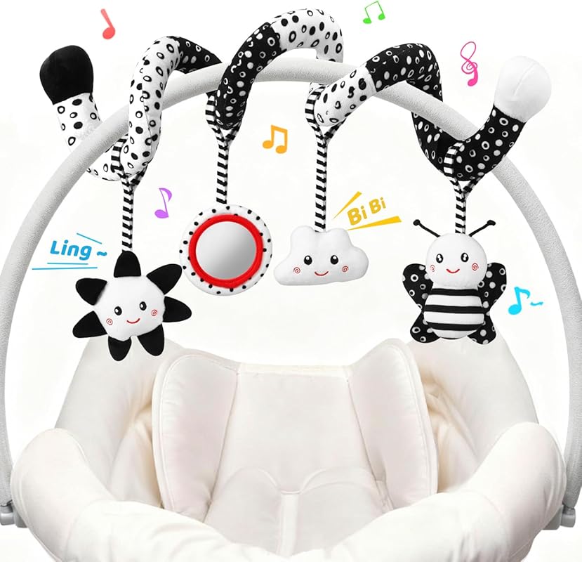 High Contrast Black & White Car Seat Stroller Toys, Hanging Mobile for