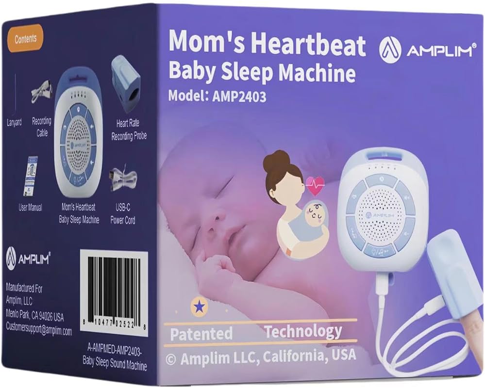 Amplim Mom’s Real Heartbeat Sound Device, Womb Sound Recorder & White 