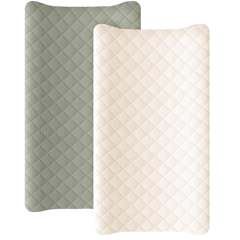 Konssy Waterproof Muslin Quilted Cotton Changing Pad Covers (2 Pack) f
