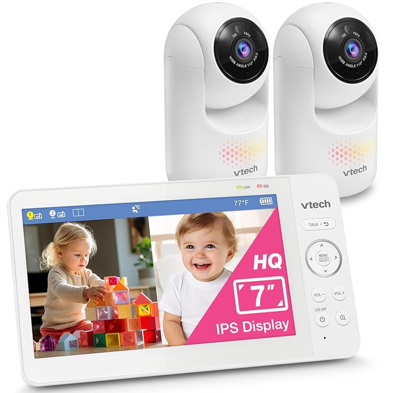 VTech Advanced HQ Max Twin 7" Digital Video Baby Monitor, Dual PTZ Cam