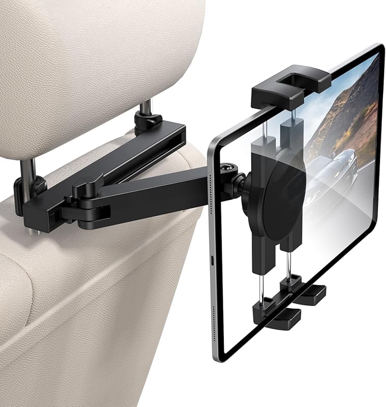 Car Headrest Tablet Holder, 3-in-1 Adjustable Extension Arm iPad Mount