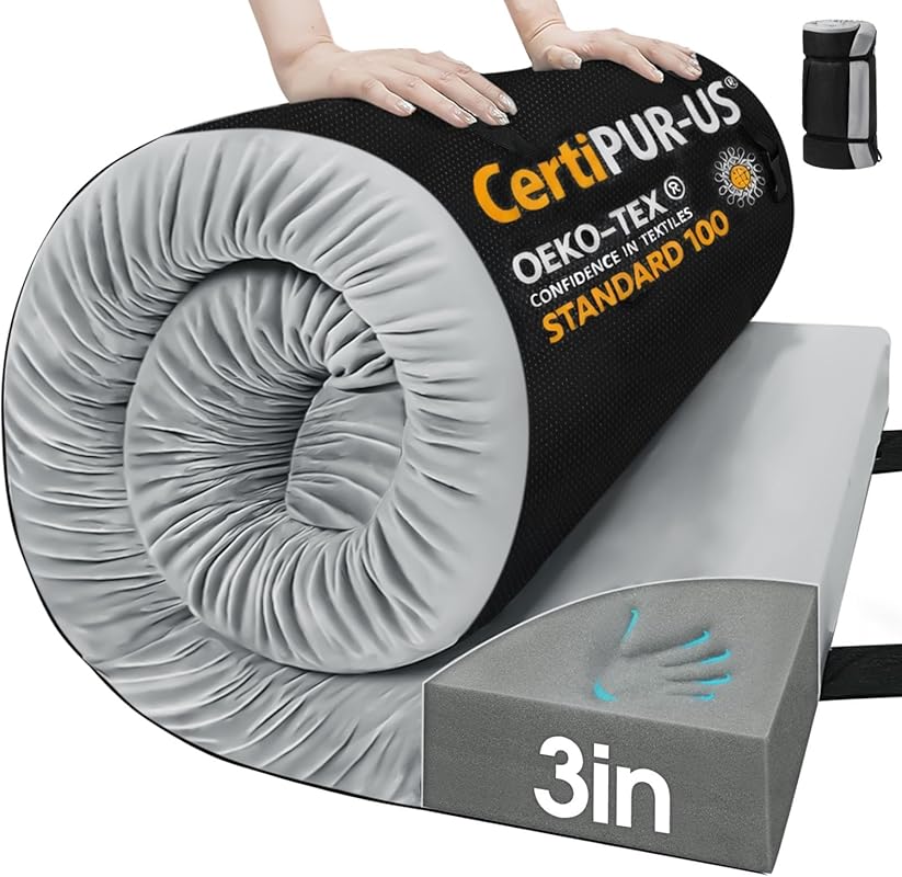 CYMULA 3-inch Memory Foam Camping Mattress Pad, Non-Slip Roll-Up Mat f