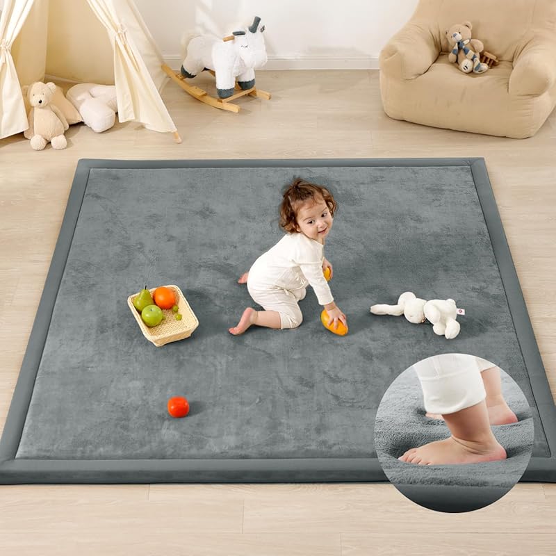 1.3" Thick Foam Baby Play Mat 50x50 for Floor, Soft Tummy Time Mat (Da