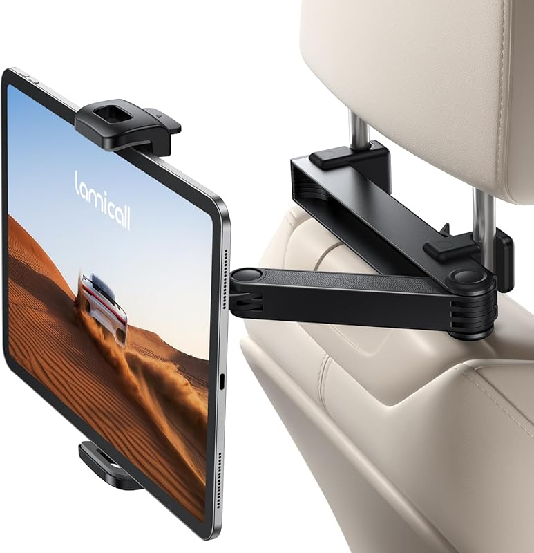 Lamicall Car Headrest Tablet Holder, Lockable 3-in-1 Extension Arm Mou