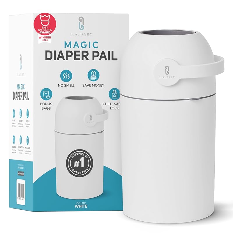 L.A. BABY Magic Diaper Pail: Patented 100% Odor-Free System, Child-Saf