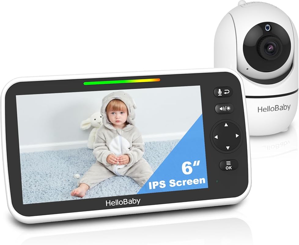 HelloBaby 6" IPS Split-Screen Baby Monitor: No WiFi, 30H Battery, PTZ 