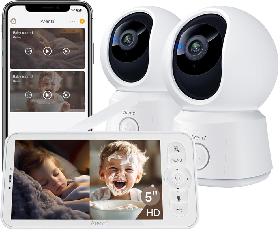 ARENTI B2 Smart Baby Monitor: 2 Cameras, 5" Wireless Display, Night Vi