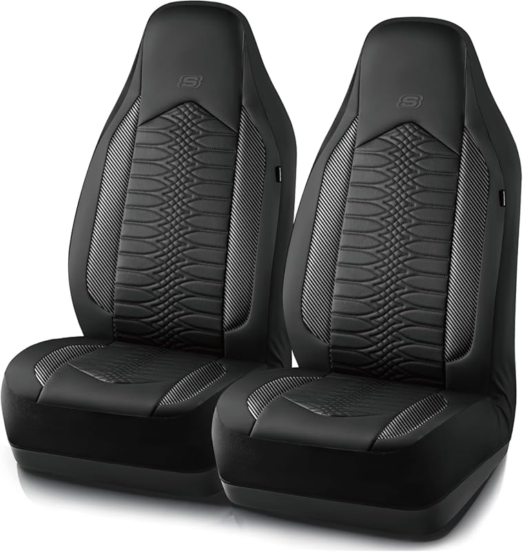 Skechers Memory Foam Leather Front Car Seat Covers, Quilted, Waterproo