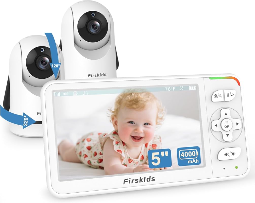 Secure 5" No-WiFi Baby Monitor with Dual PTZ Cameras, 32H Battery, 2-W