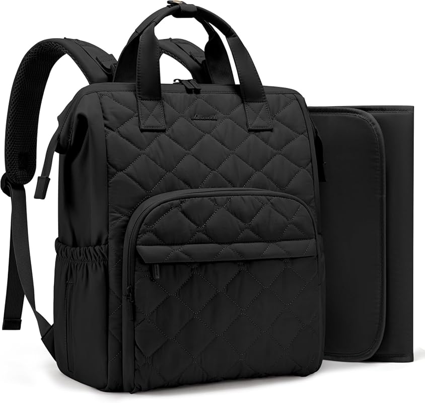 LOVEVOOK Small Black Diaper Bag Backpack with Changing Pad & Stroller 