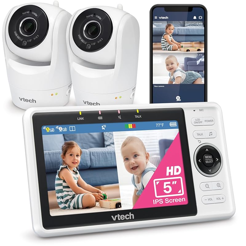 VTech VM901-2HD Smart WiFi Baby Monitor with 2 Cameras, 5