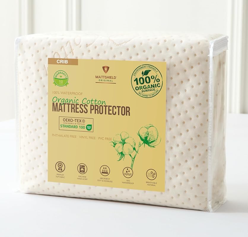 Luxury Organic Cotton Crib Mattress Pad – Skin-Friendly, Waterproof, B