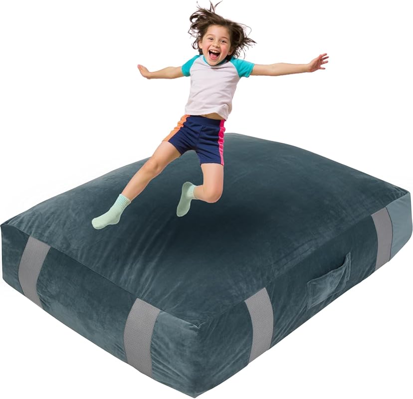 Gray Sensory Crash Pad for Kids, Foam Blocks Mat with Washable Velvet 