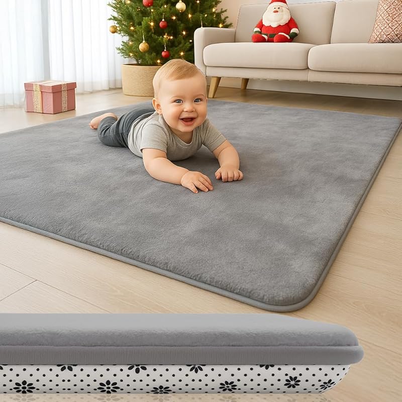 1.2" Thick Baby Play Mat 50x50, Padded Velvet, High Density Foam, Non-