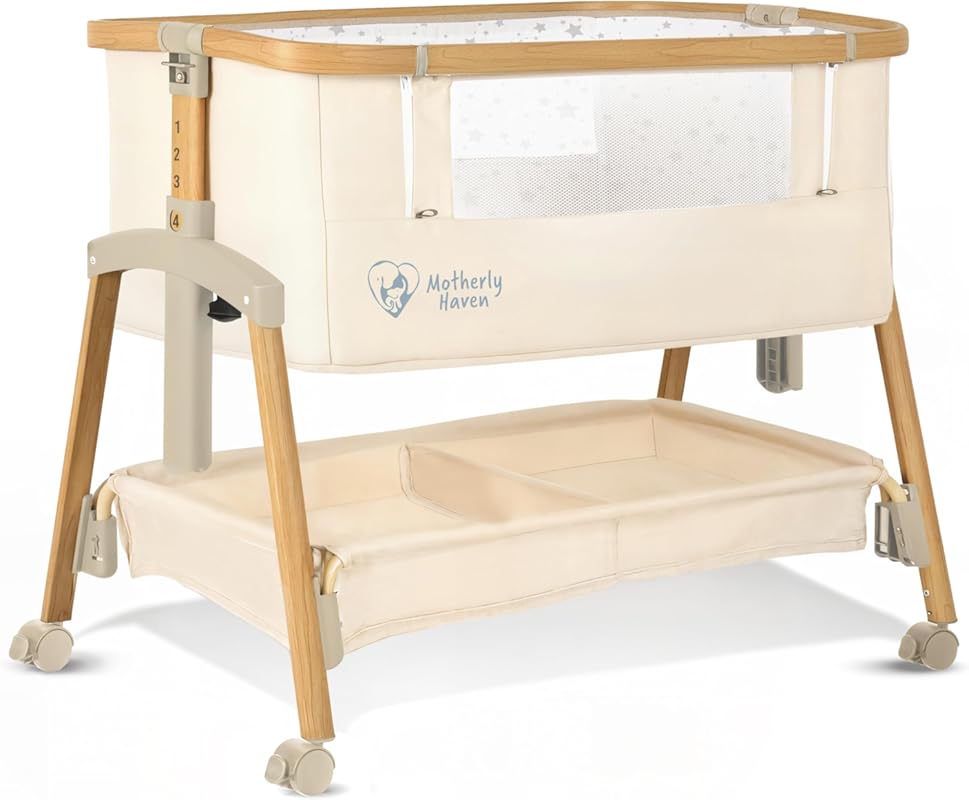 Portable Baby Bassinet Bedside Sleeper, Adjustable 7-Height, Wheels, S