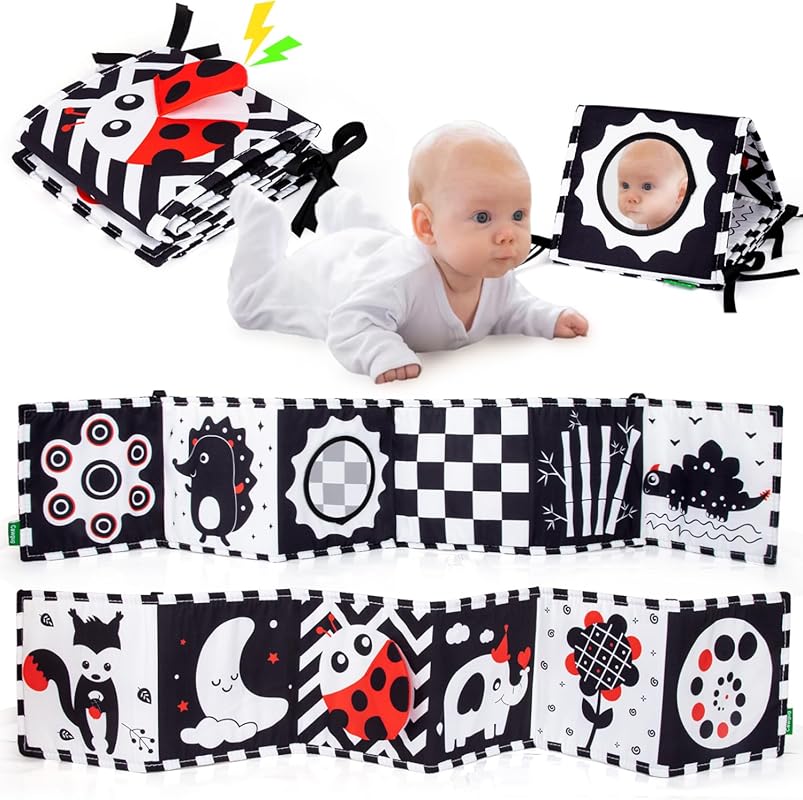 Cawgug Black & White High Contrast Baby Soft Book for Newborn Brain De