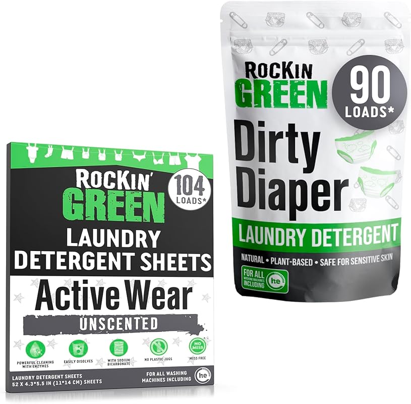 Rockin' Green Unscented Laundry Bundle: Active Wear Travel Sheets & Di