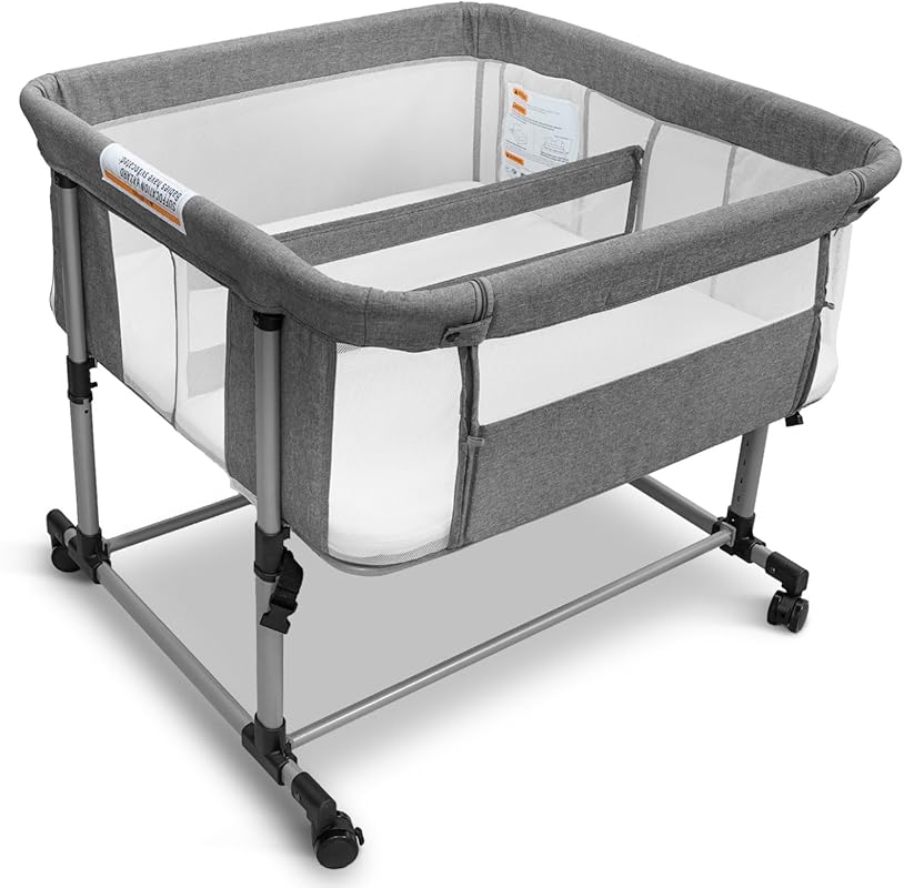 Portable Twin Bassinet for 2 Babies, Baby Crib with Full-Mesh Sides, 5