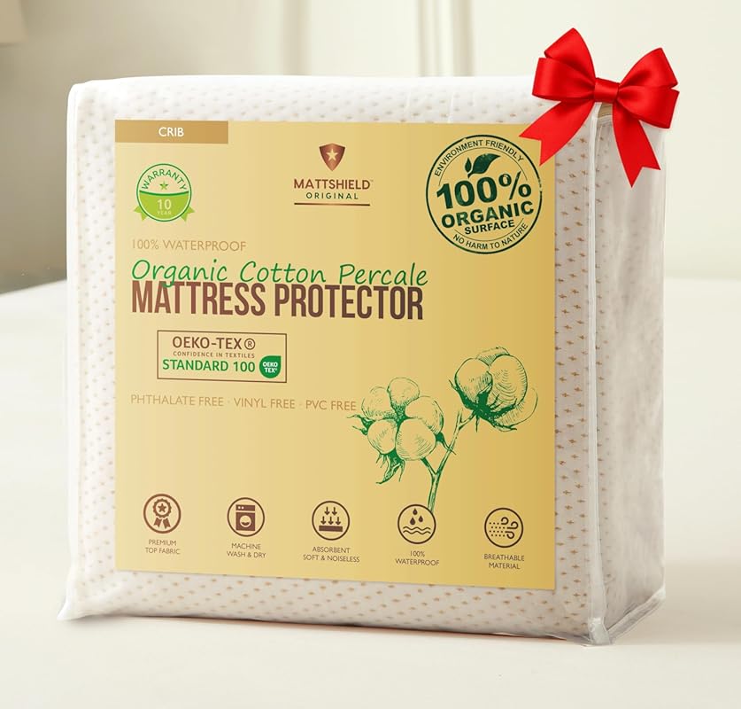 Deluxe OCS Certified Organic Cotton Percale Crib Mattress Protector – 