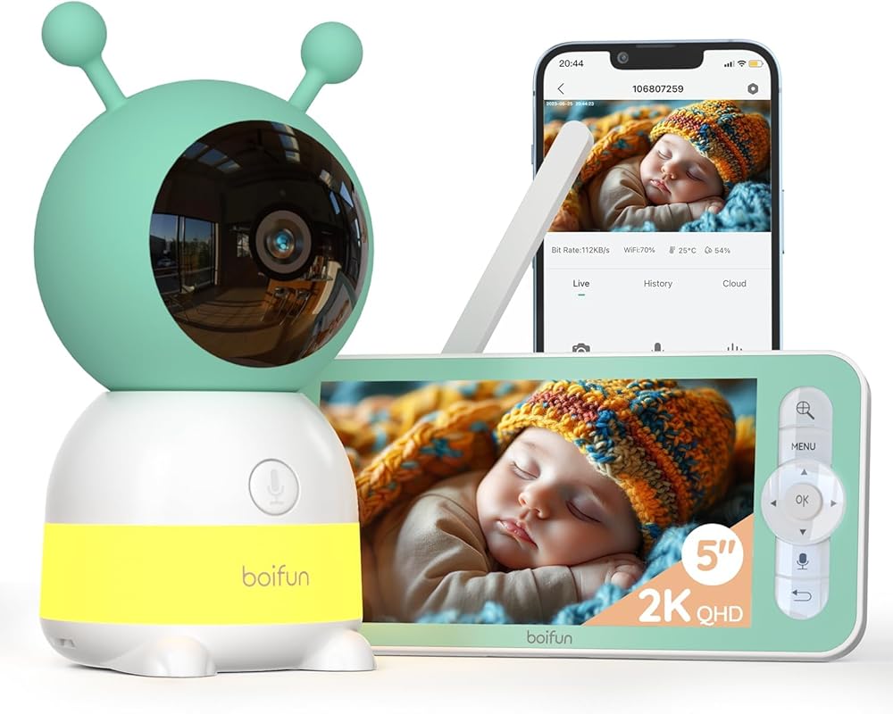 BOIFUN 2026 2K WiFi Baby Monitor, Smart Night Light, 5" Split-Screen, 