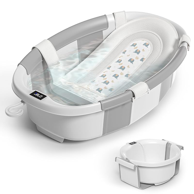 Collapsible Portable Baby Bathtub for Newborns to Toddlers with Thermo