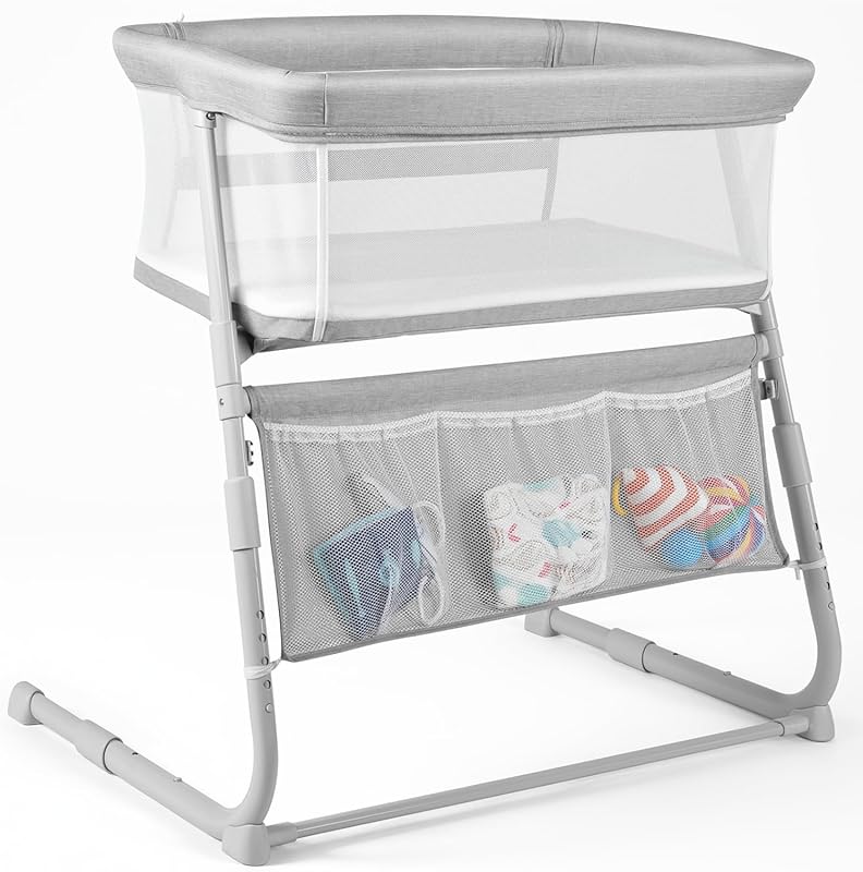 Cowiewie Bassinet Bedside Sleeper, Slides Over Bed, 5-Height Adjustmen