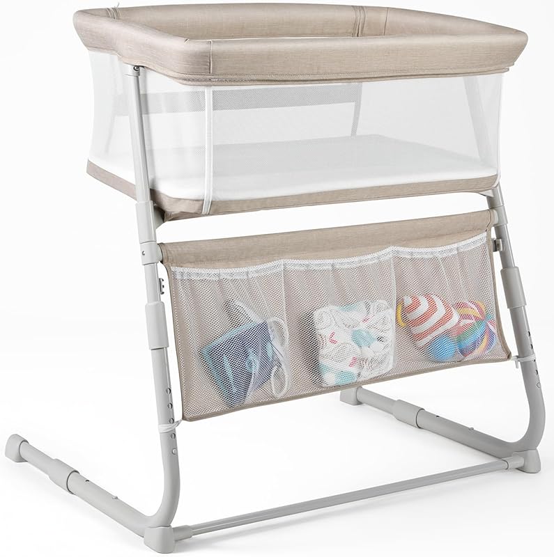 Cowiewie Bedside Bassinet Sleeper with 5-Position Height Adjustment, B
