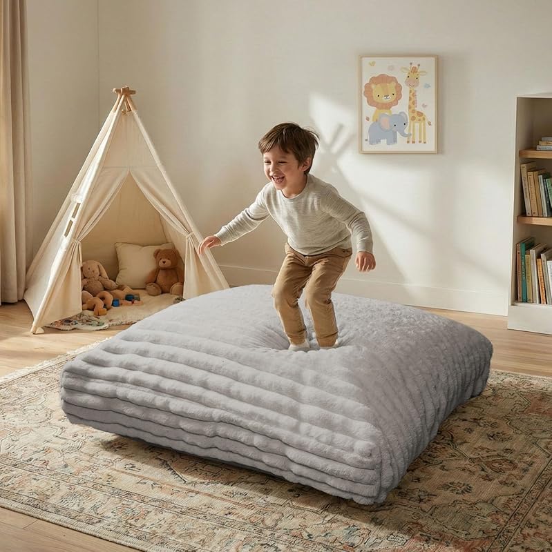 Light Gray Foam Blocks Sensory Crash Pad for Kids & Adults, with Cover