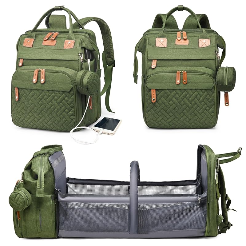 Astro alan Green Waterproof Diaper Bag Backpack with Changing Station,