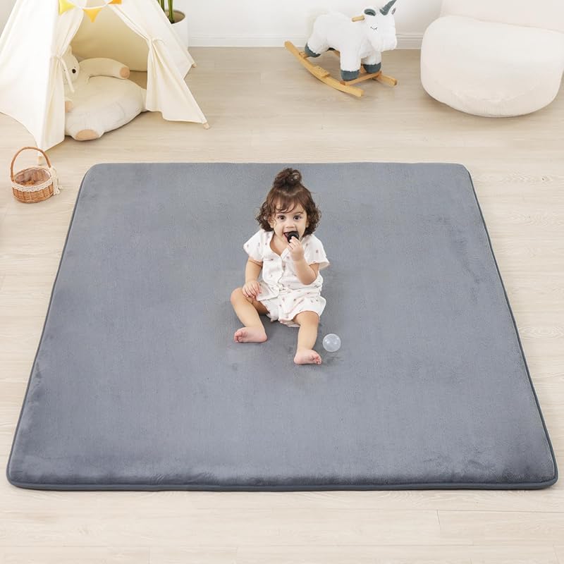 1.3" Thick Baby Play Mat 50x50, Padded Foam for Tummy Time & Crawling 