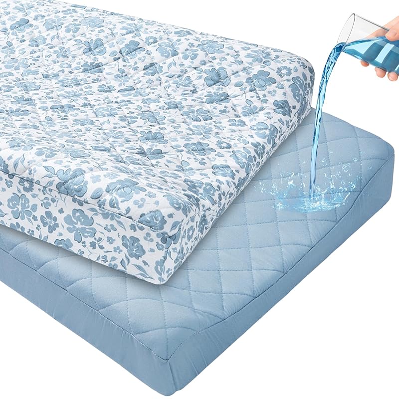 FIOBEE Waterproof Quilted Changing Pad Cover 2 Pack, Ultra-Soft Breath