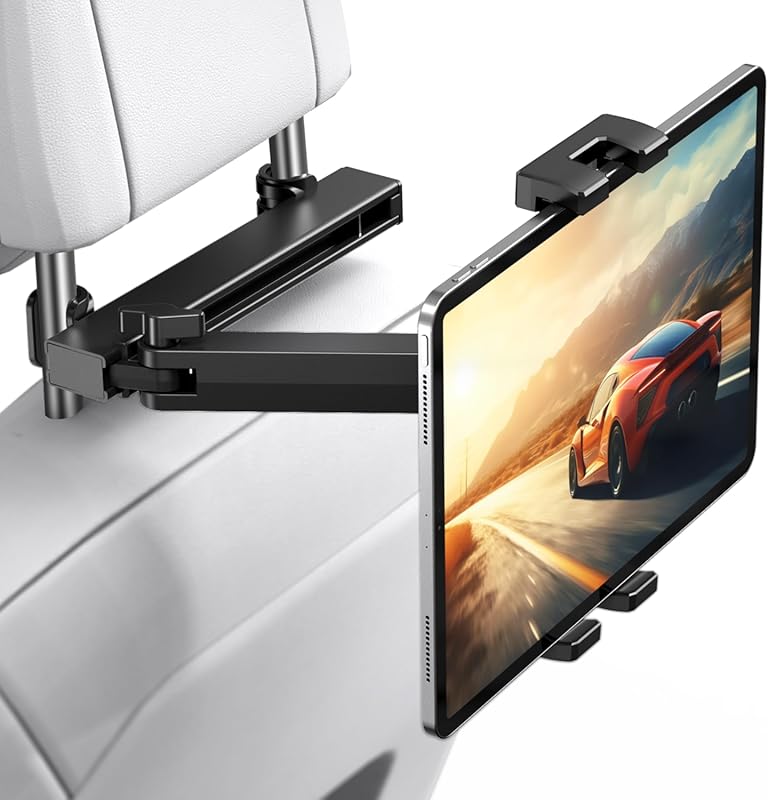 TECKNET Car Headrest Tablet Holder, 3-in-1 Extension Arm, 360° Rotatin