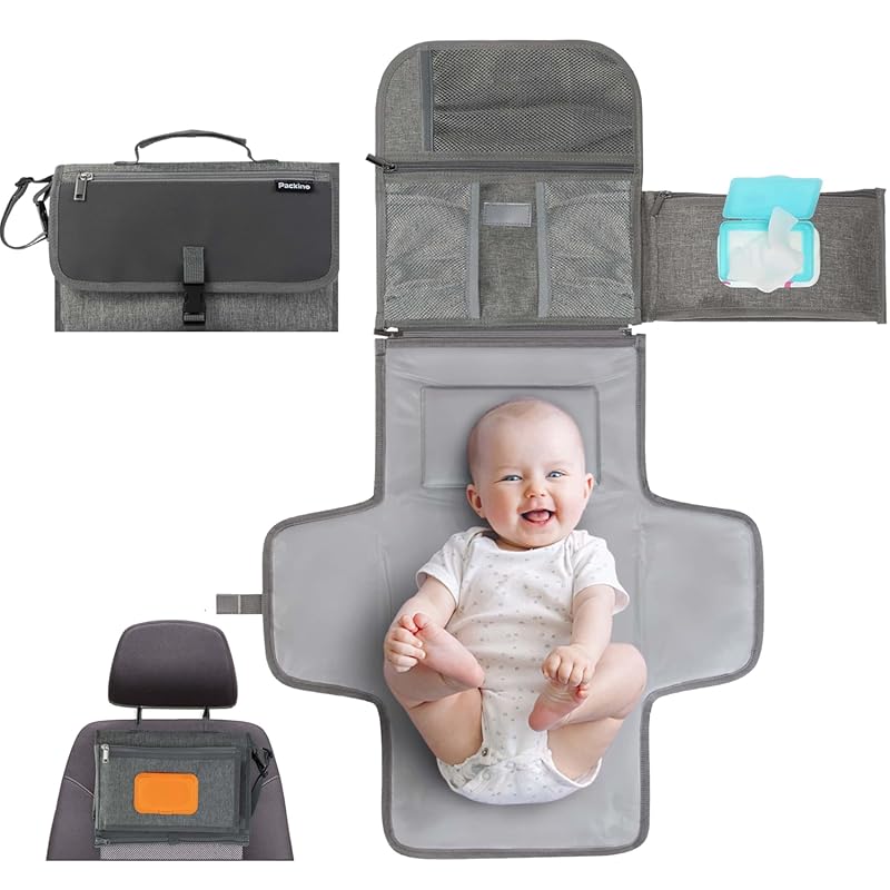 Portable Baby Diaper Changing Pad - Travel Changer with Wipes Pocket &