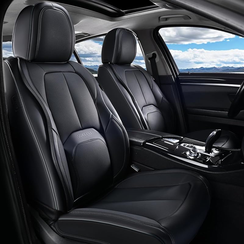 Coverado Luxury Leather Front Car Seat Covers with Lumbar Support, Wat