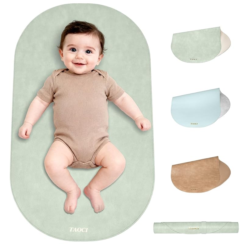 Portable Diaper Changing Pad, Waterproof Vegan Leather Mat, Wipeable F