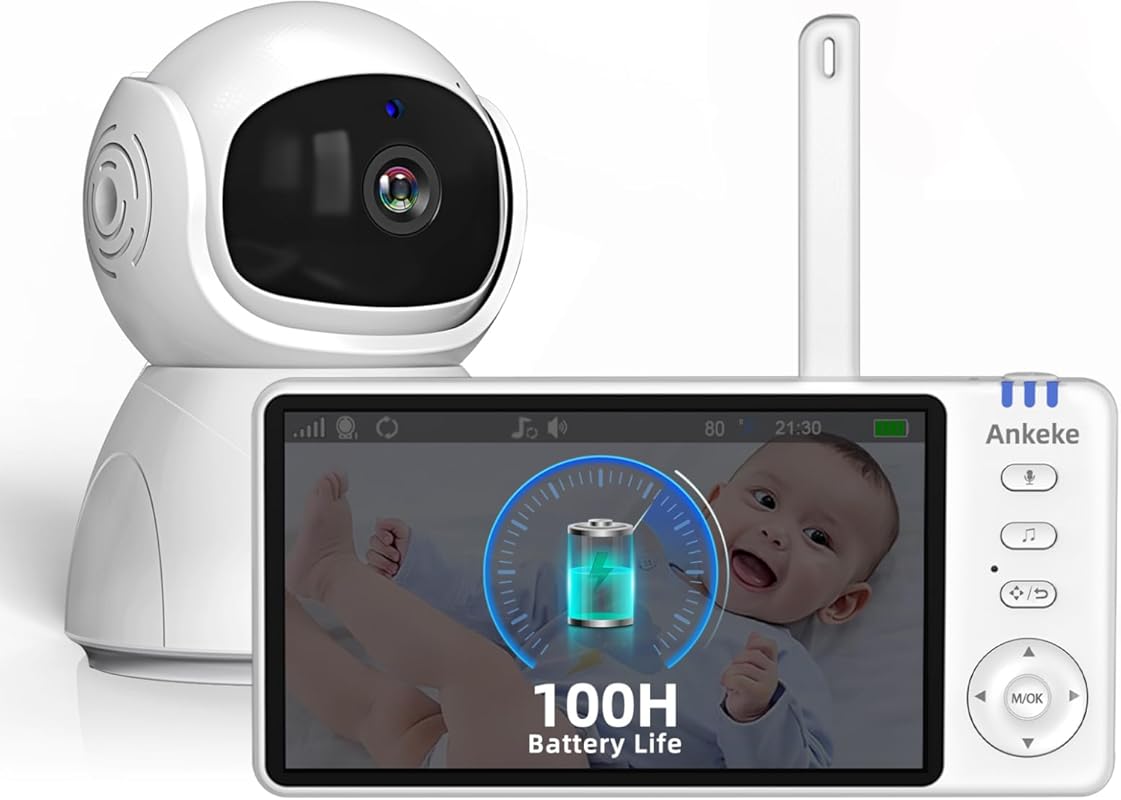 720P HD No WiFi Video Baby Monitor 5" Screen, PTZ Camera, 2-Way Talk &