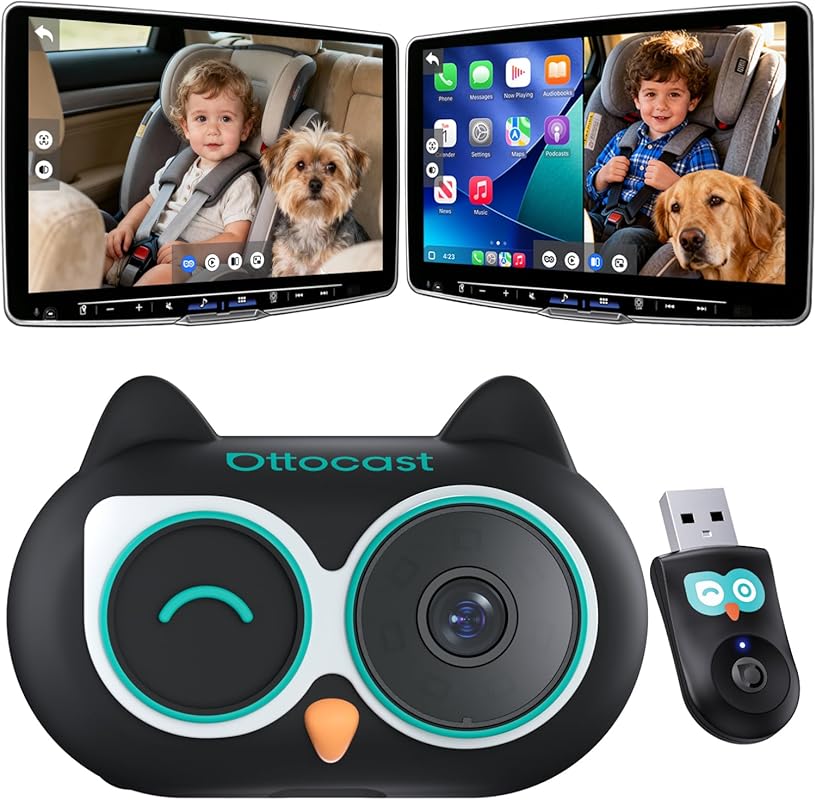 OTTOCAST Baby Car Camera & Wireless CarPlay Adapter, 1080P HD Car Scre