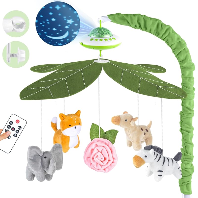 Musical Baby Crib Mobile with Lights, Remote, Rotation, Starlight Proj