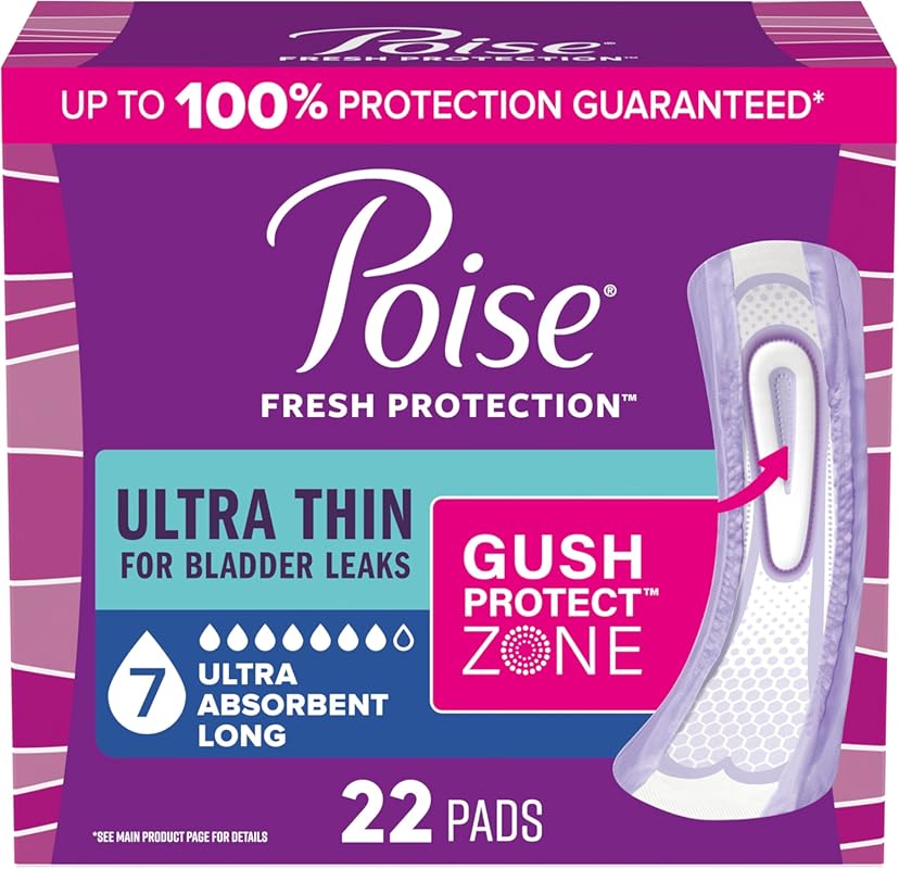 Poise Ultra Thin Incontinence & Postpartum Pads for Bladder Leaks, 7 D