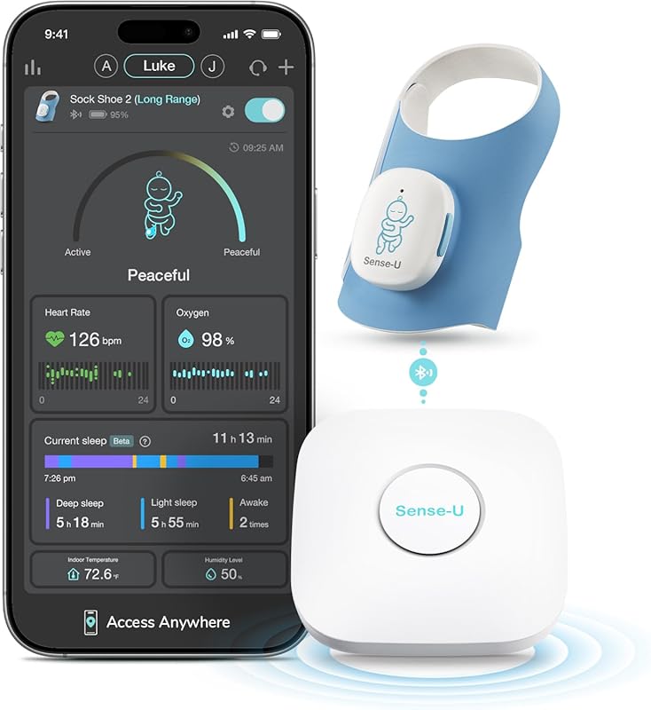 Sense-U Smart Sock Shoe 2 Long Range Baby Monitor: Tracks Heart Rate, 