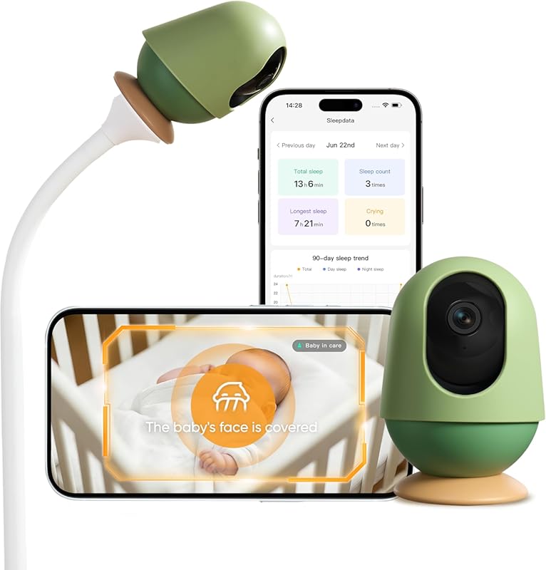 Monai Smart WiFi Baby Monitor: 3K HD, 7 AI Features, Pan-Tilt-Zoom, Ey