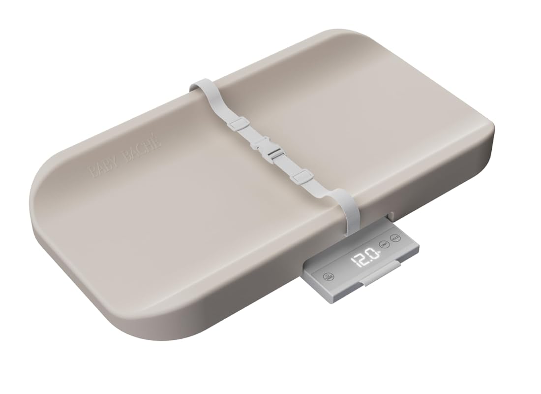 2-in-1 Baby Changing Pad with Integrated Digital Scale, Contoured Wipe