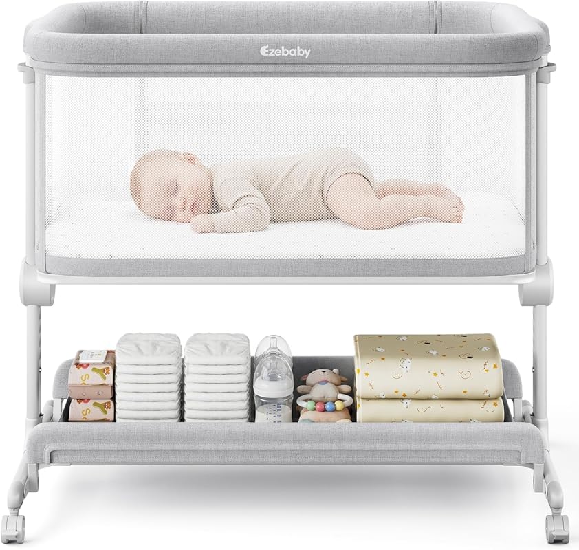 Ezebaby Portable Bassinet Bedside Sleeper for Newborn Infants with 7 A