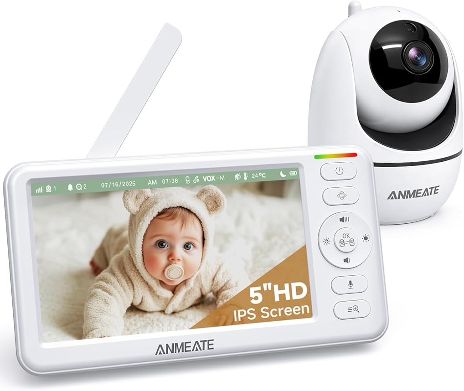 ANMEATE 5" HD No WiFi Video Baby Monitor with 48H Battery, PTZ, 2-Way 