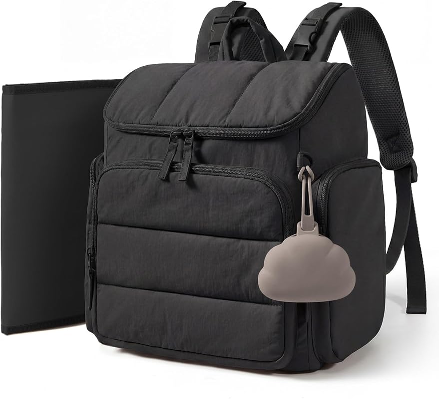 mommore Black Diaper Bag Backpack with Waterproof Changing Pad, Stroll