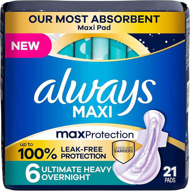 Always Maxi Overnight Pads with Wings, Size 6 Ultimate Heavy Absorbenc