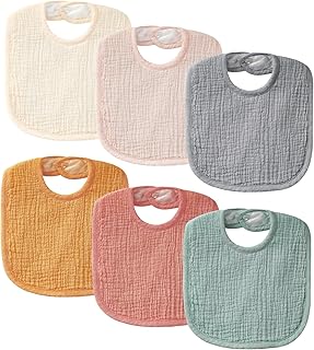 POIKSHARK 6-Pack Muslin Baby Bibs Unisex