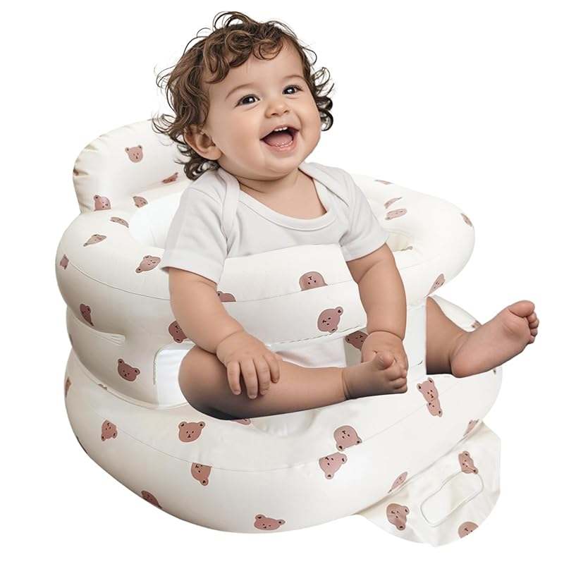 Inflatable Baby Floor Seat with Built-in Air Pump, Fence & Back Suppor