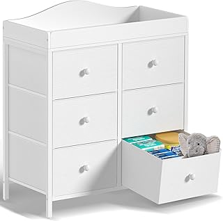 BOLUO White Changing Table Dresser 6